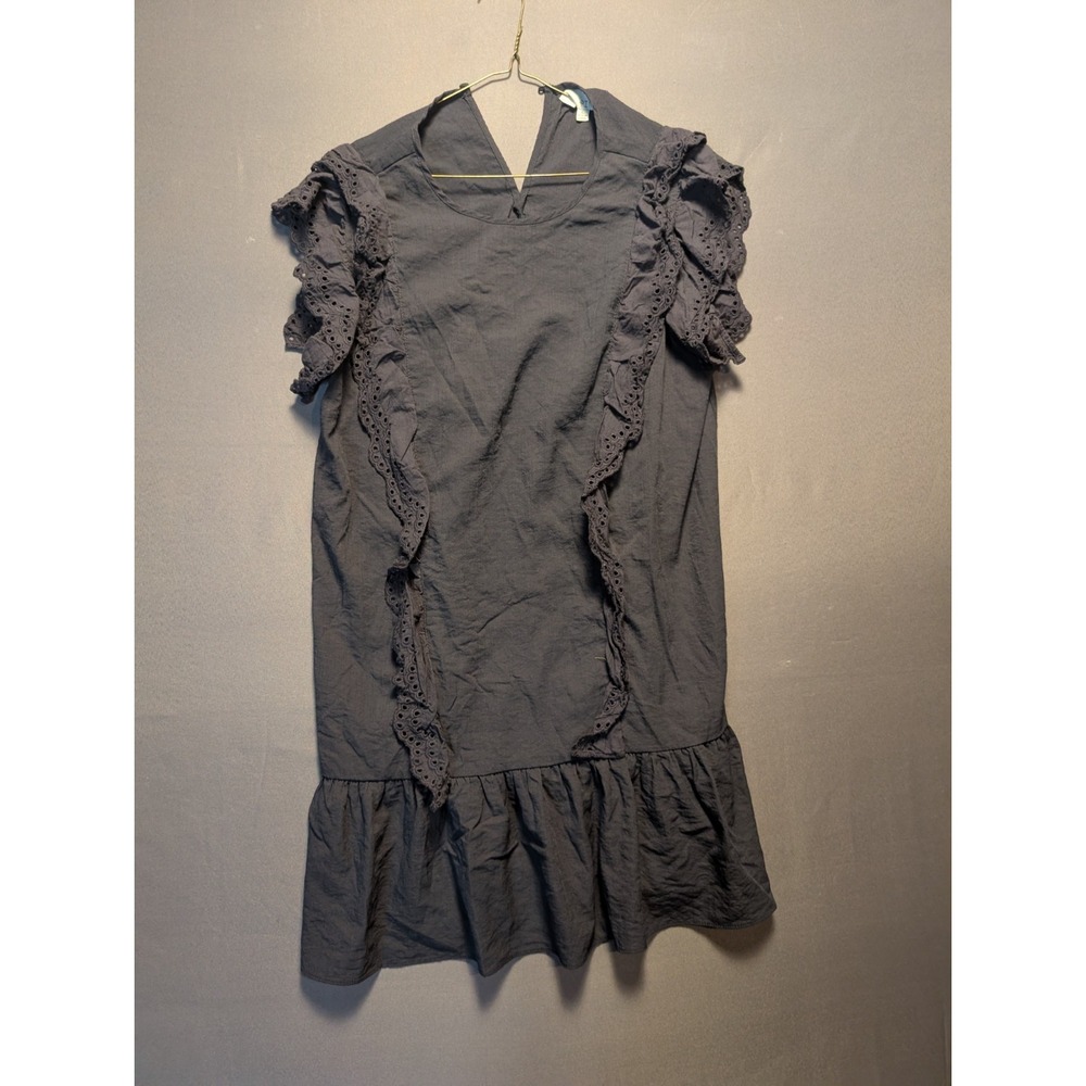 Pinch Mini Dress Womens Large Gray Eyelet Embroidered Ruffle Flounce Hem L